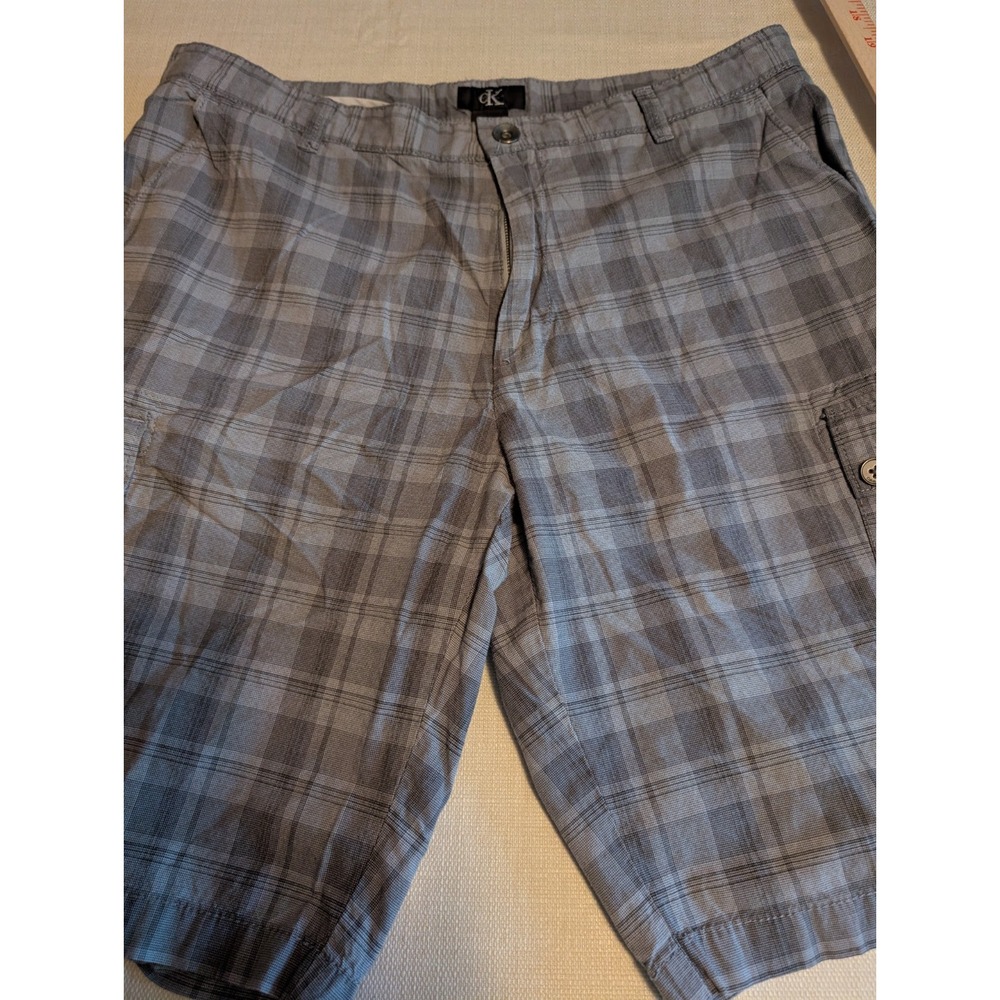 CALVIN KLEIN Men's Casual Plaid Shorts Cotton Flat Front Gray - Size 36